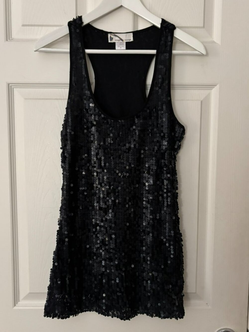 Imaginary Voyage Festive Black Sequin Racerback Tank Top Medium